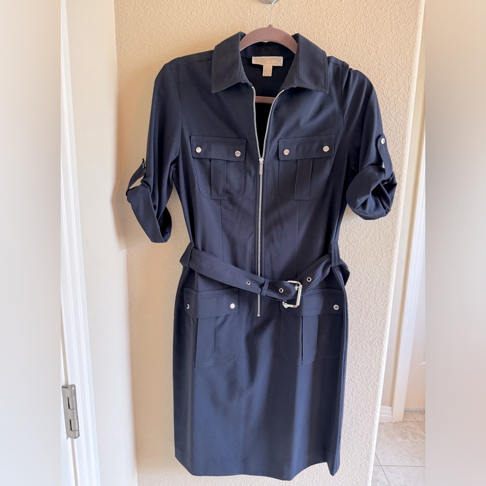 Michael Kors Navy Belted Shirt Dress
